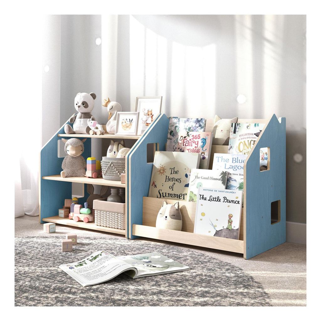 Étagère À Jouets – Bleu Clair & Rose