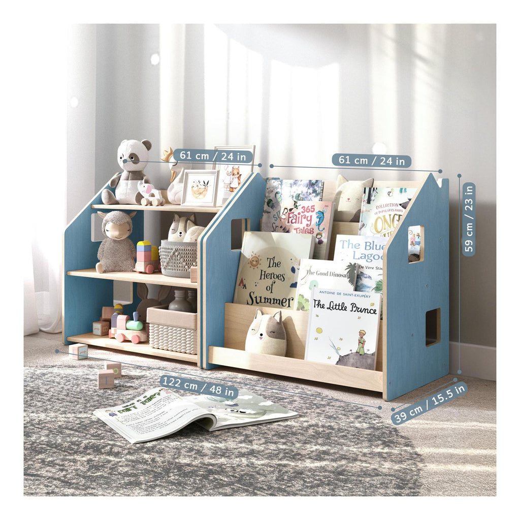 Bibliothèque & Étagère À Jouets Duo – Bleu Clair & Rose