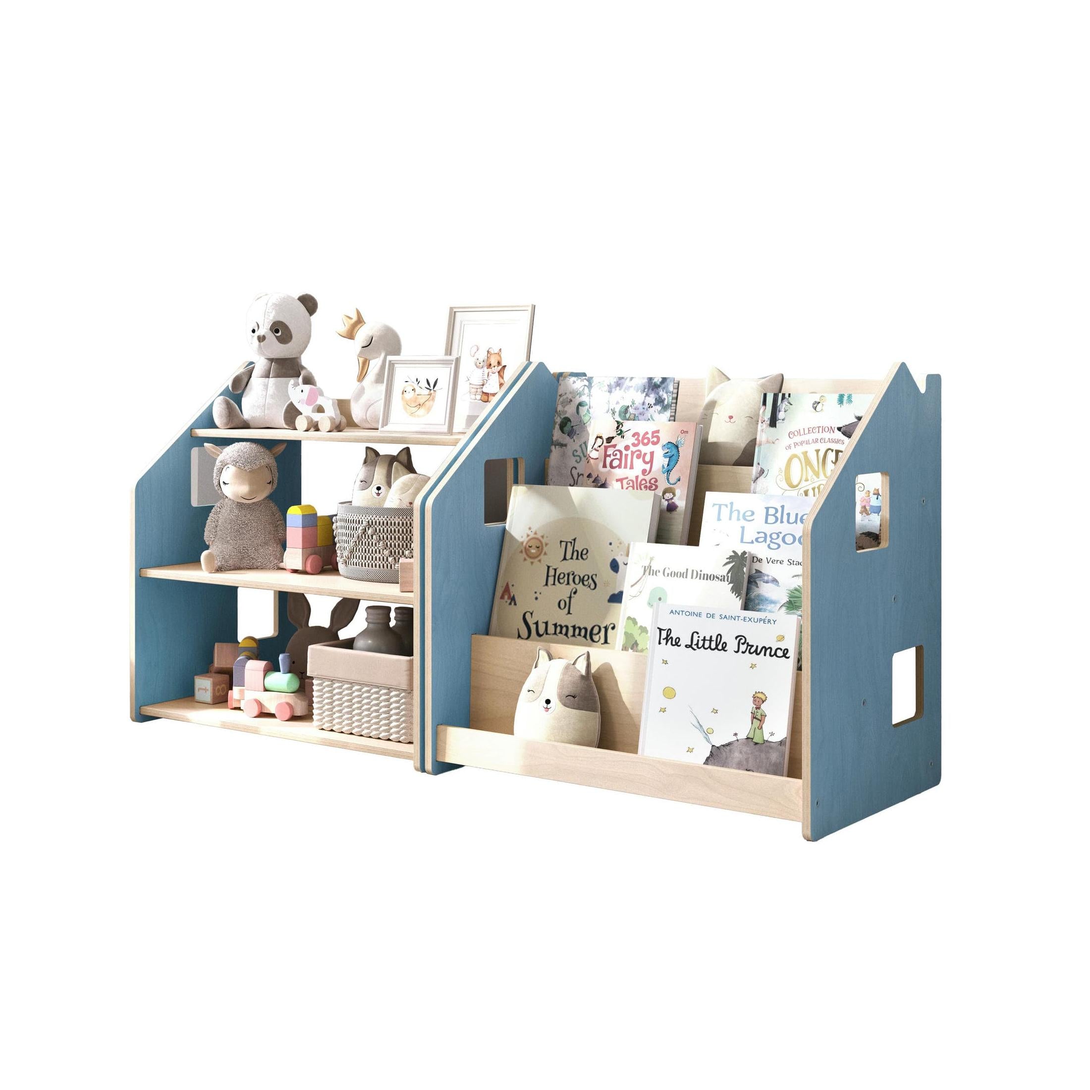 Bibliothèque & Étagère À Jouets Duo – Bleu Clair & Rose