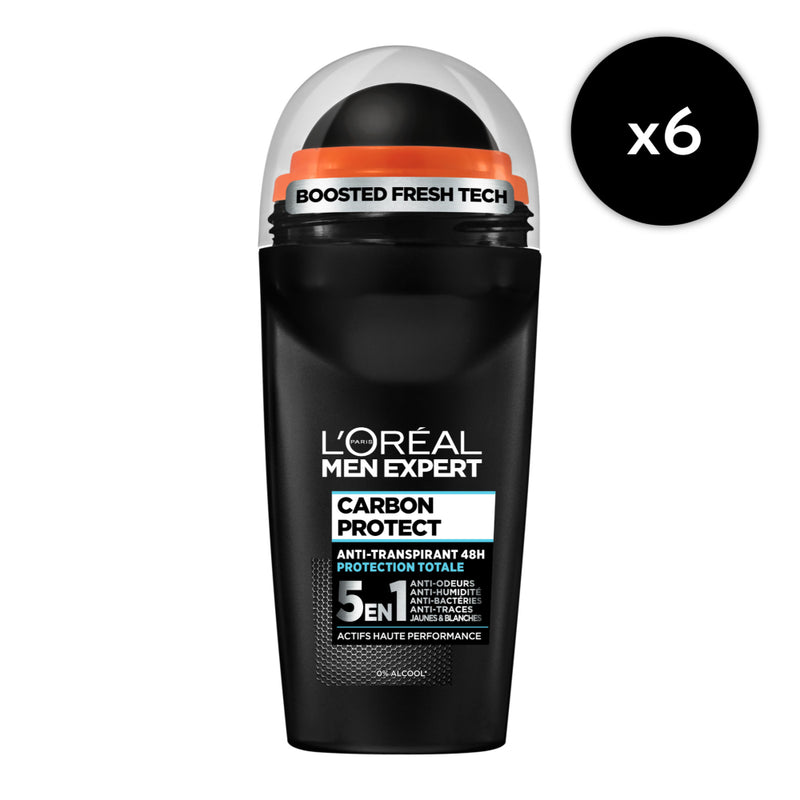 L'Oréal Men Expert - Pack of 6 - Carbon Protect Deodorant Roll-on 5In1