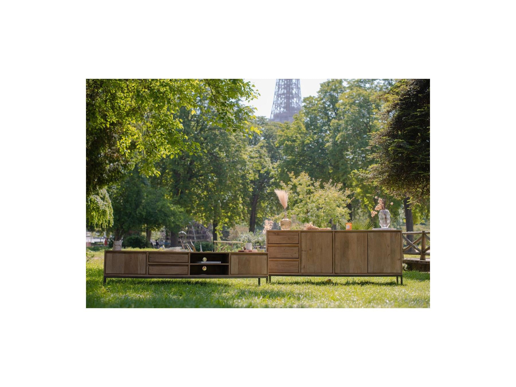 Bergerac - Conjunto con aparador de 190 cm + mueble de TV de 200 cm de madera maciza de mango