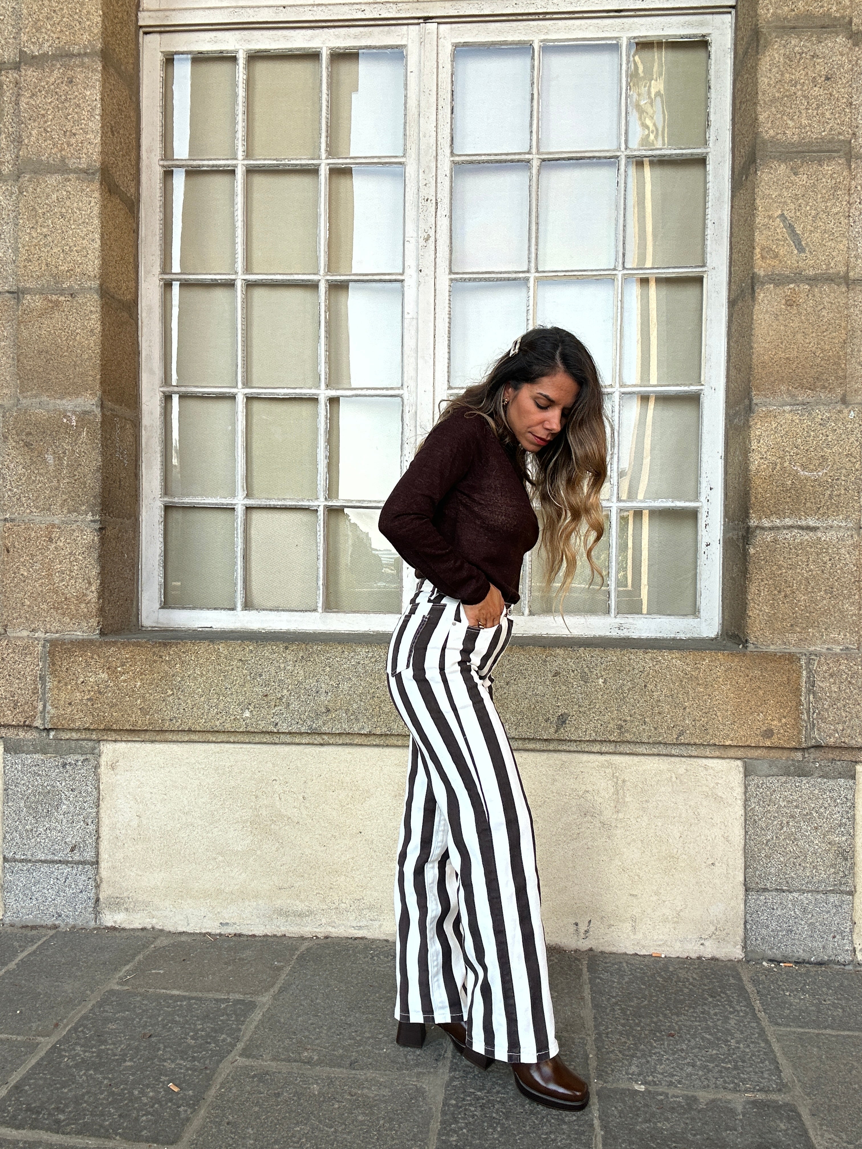 Pantalón vaquero de rayas Isabeau chocolate