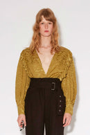 HEART JACQUARD BLOUSE OLIVE