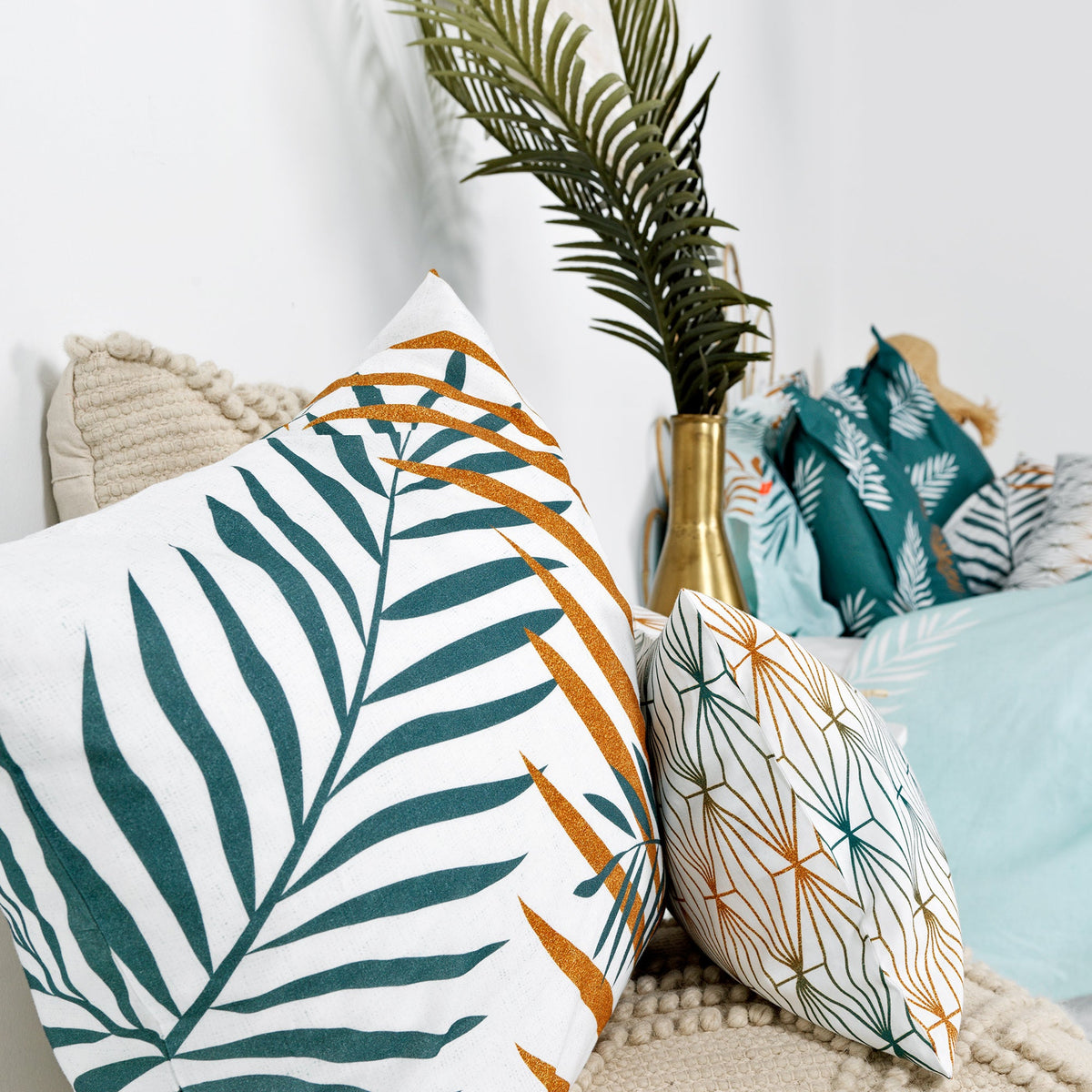Foliage Mint Cushion Cover - Multicoloured