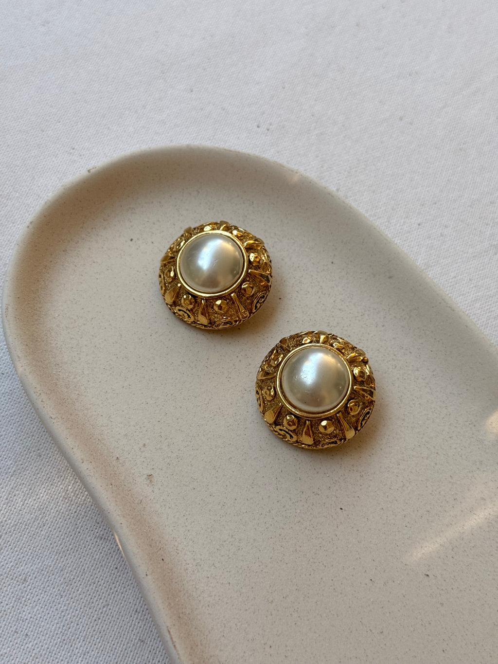 Boucles D’Oreilles Vintage - Cabochons Perles Nacrées
