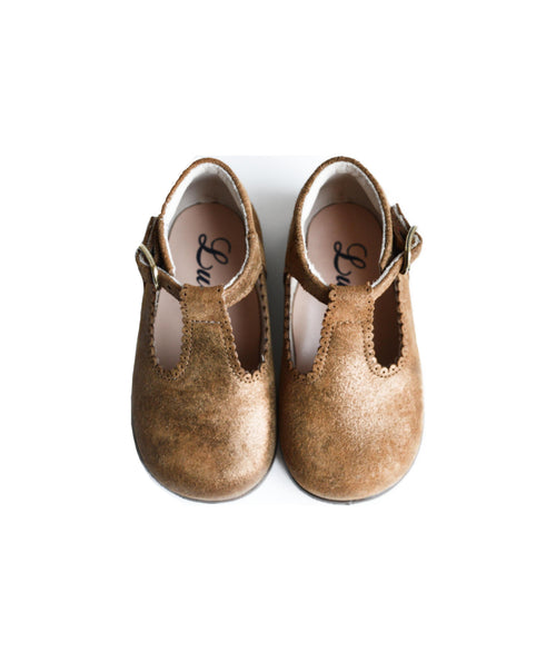 Clarence Frisettes Soft Salomé Booties Shoes - Iridescent Camel Leather - Girl