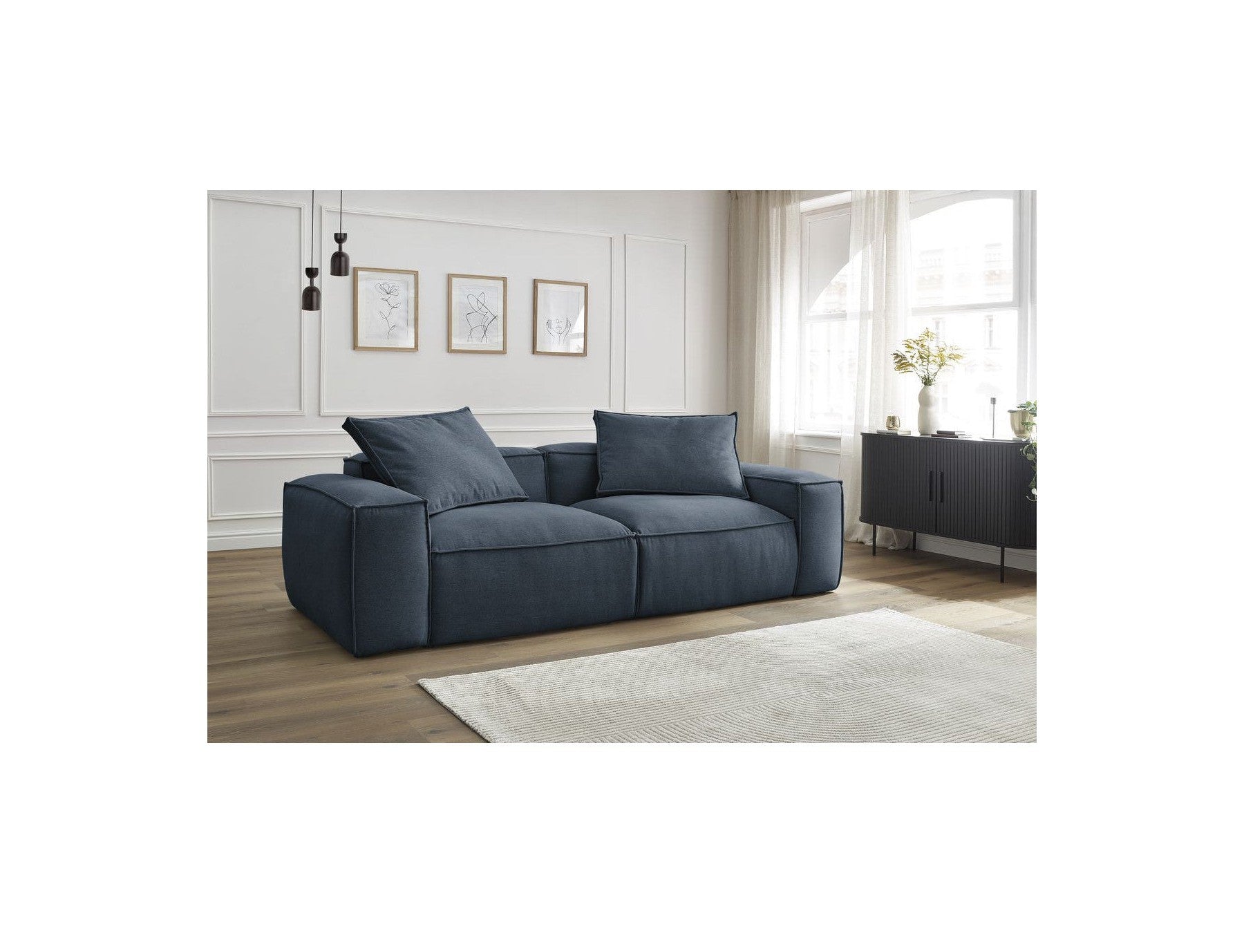 Fixed Straight 3-Seater Boheme Sofa in Flecked Fabric