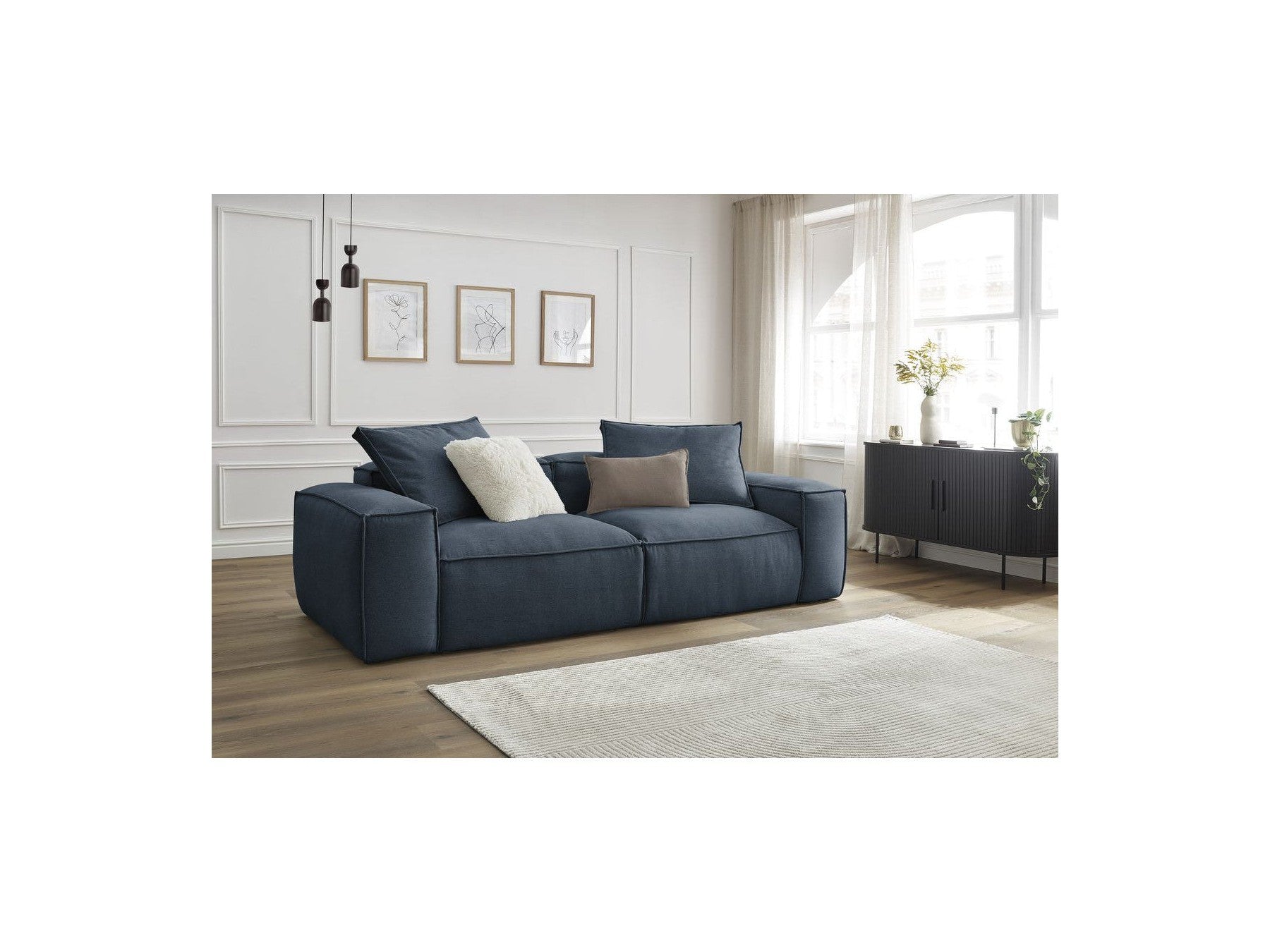 Fixed Straight 3-Seater Boheme Sofa in Flecked Fabric
