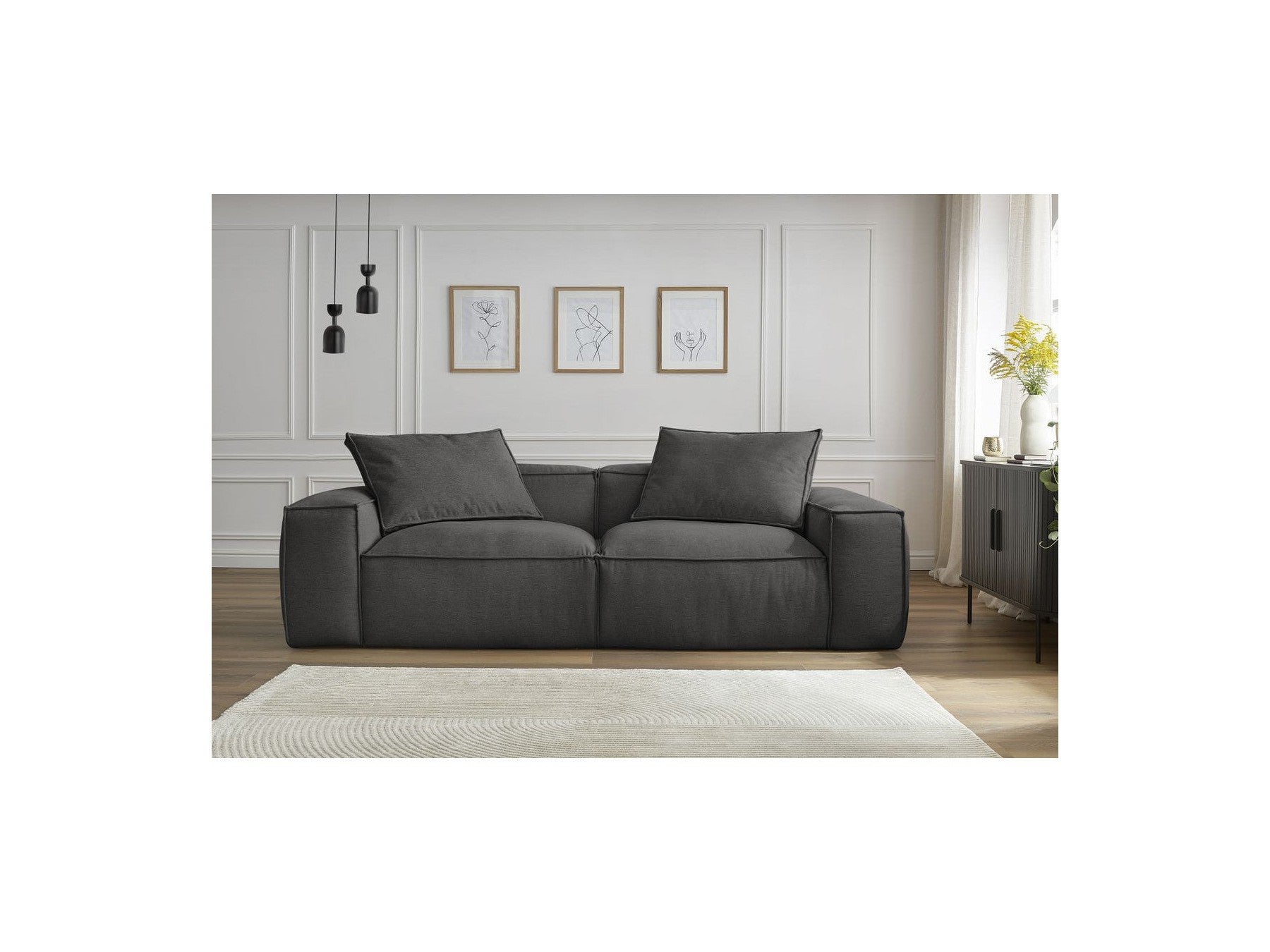 Fixed Straight 3-Seater Boheme Sofa in Flecked Fabric