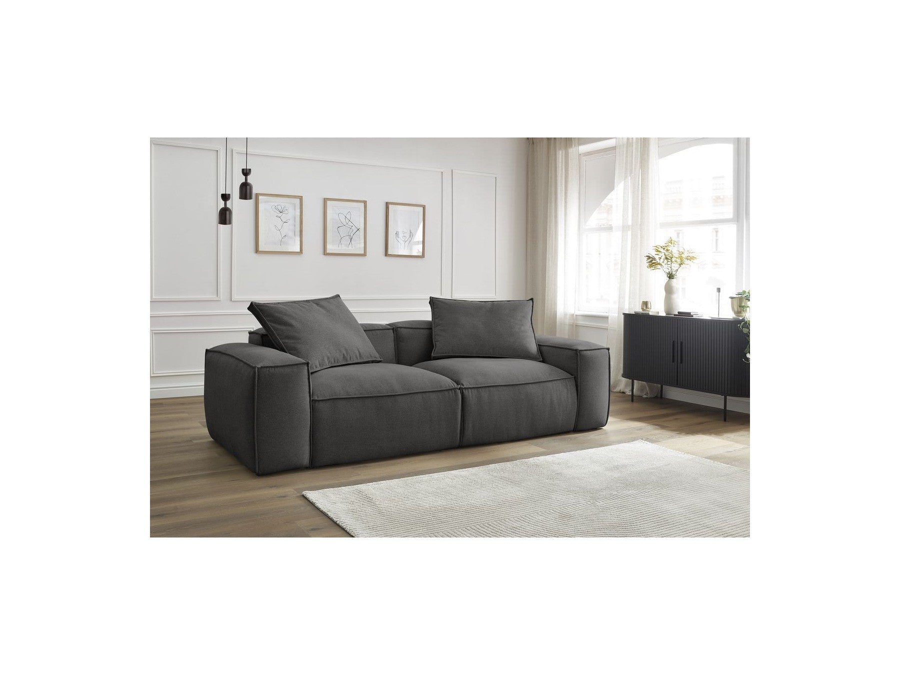Fixed Straight 3-Seater Boheme Sofa in Flecked Fabric