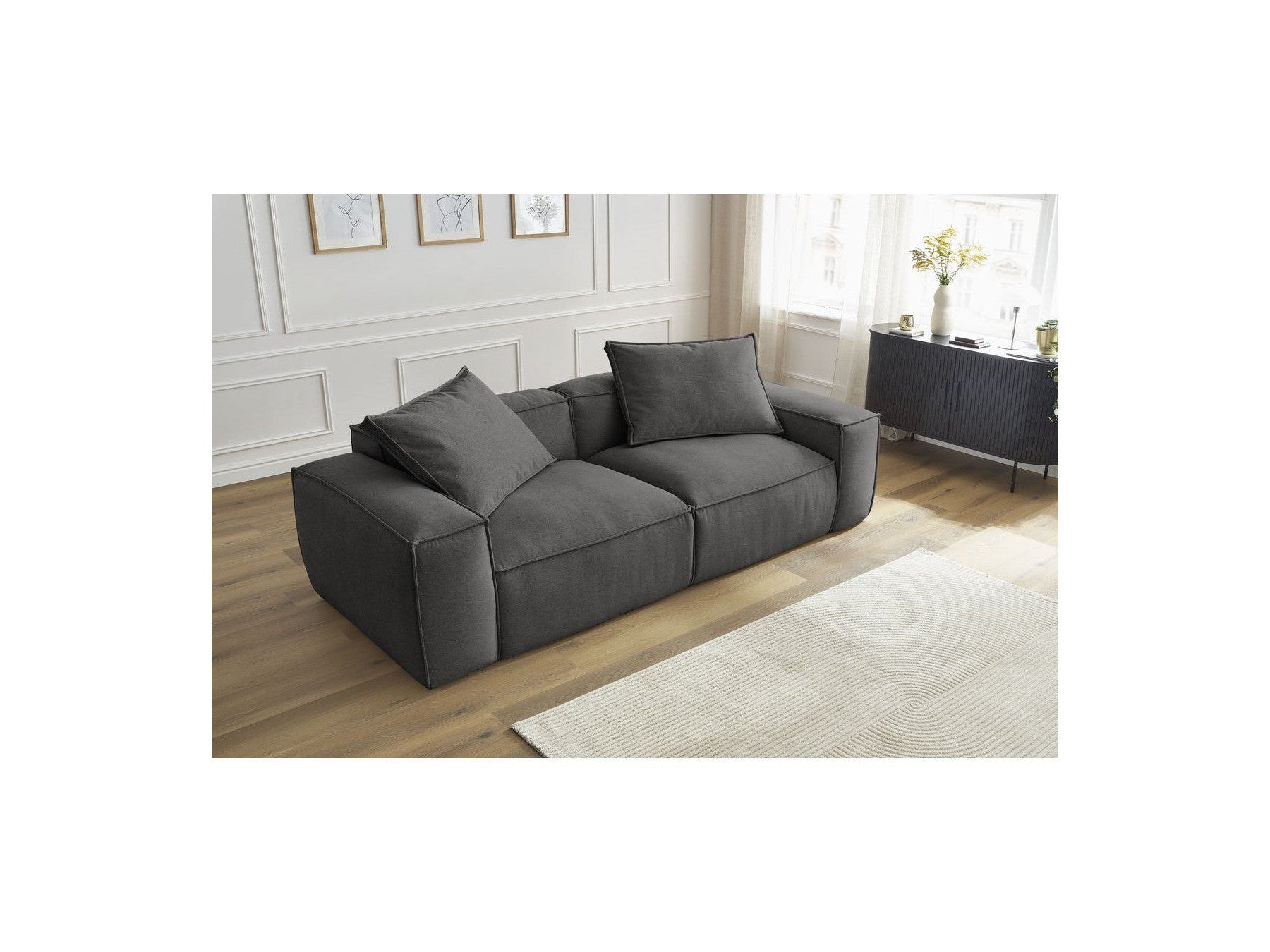Fixed Straight 3-Seater Boheme Sofa in Flecked Fabric