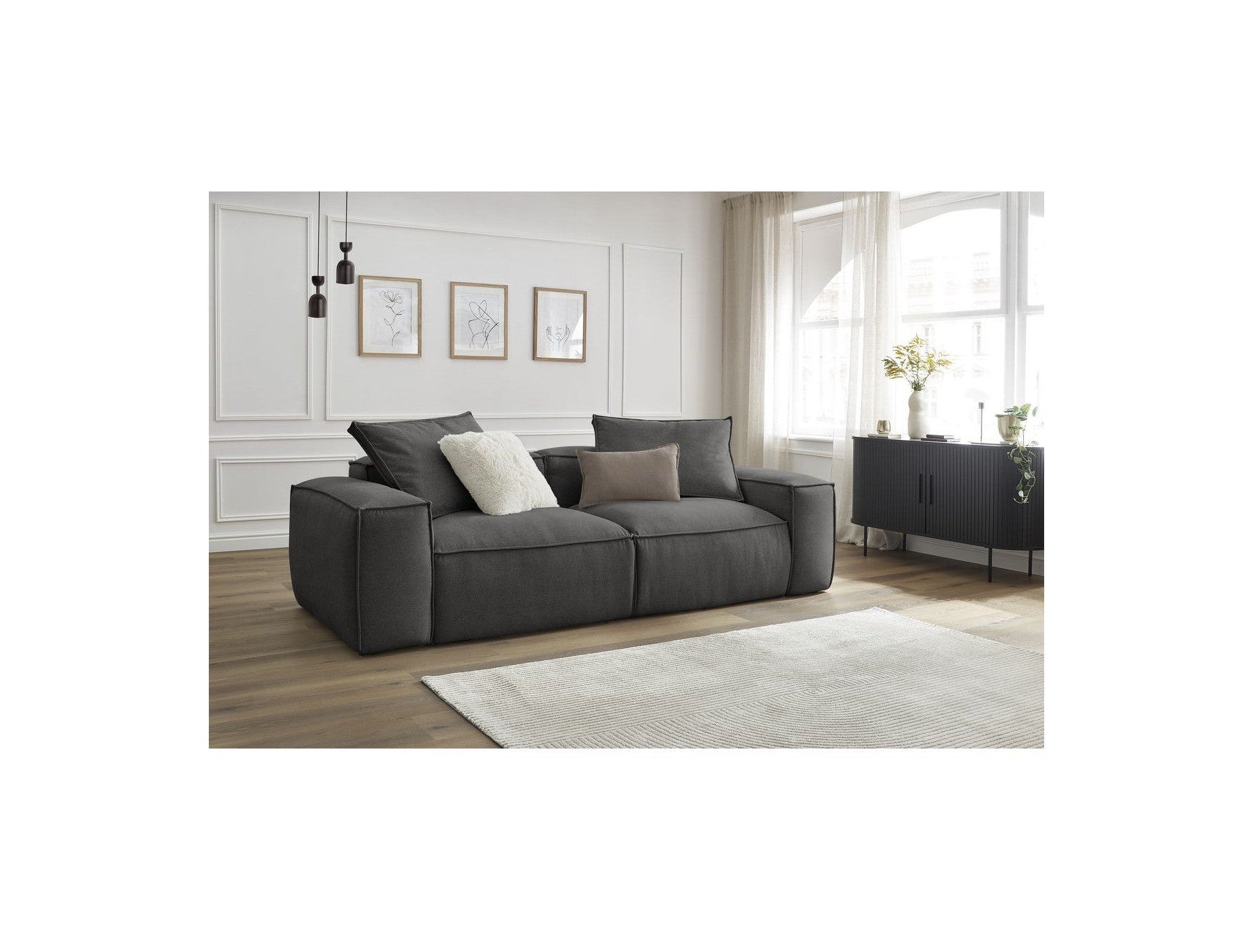 Fixed Straight 3-Seater Boheme Sofa in Flecked Fabric