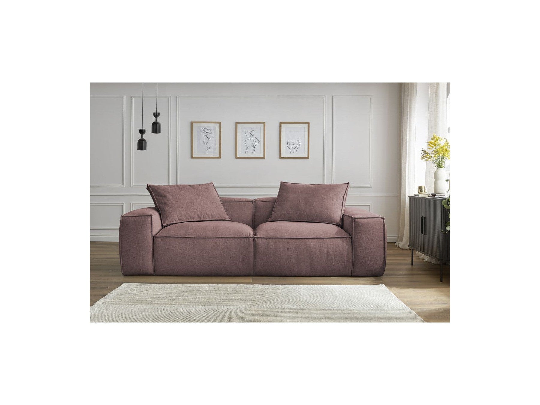 Fixed Straight 3-Seater Boheme Sofa in Flecked Fabric