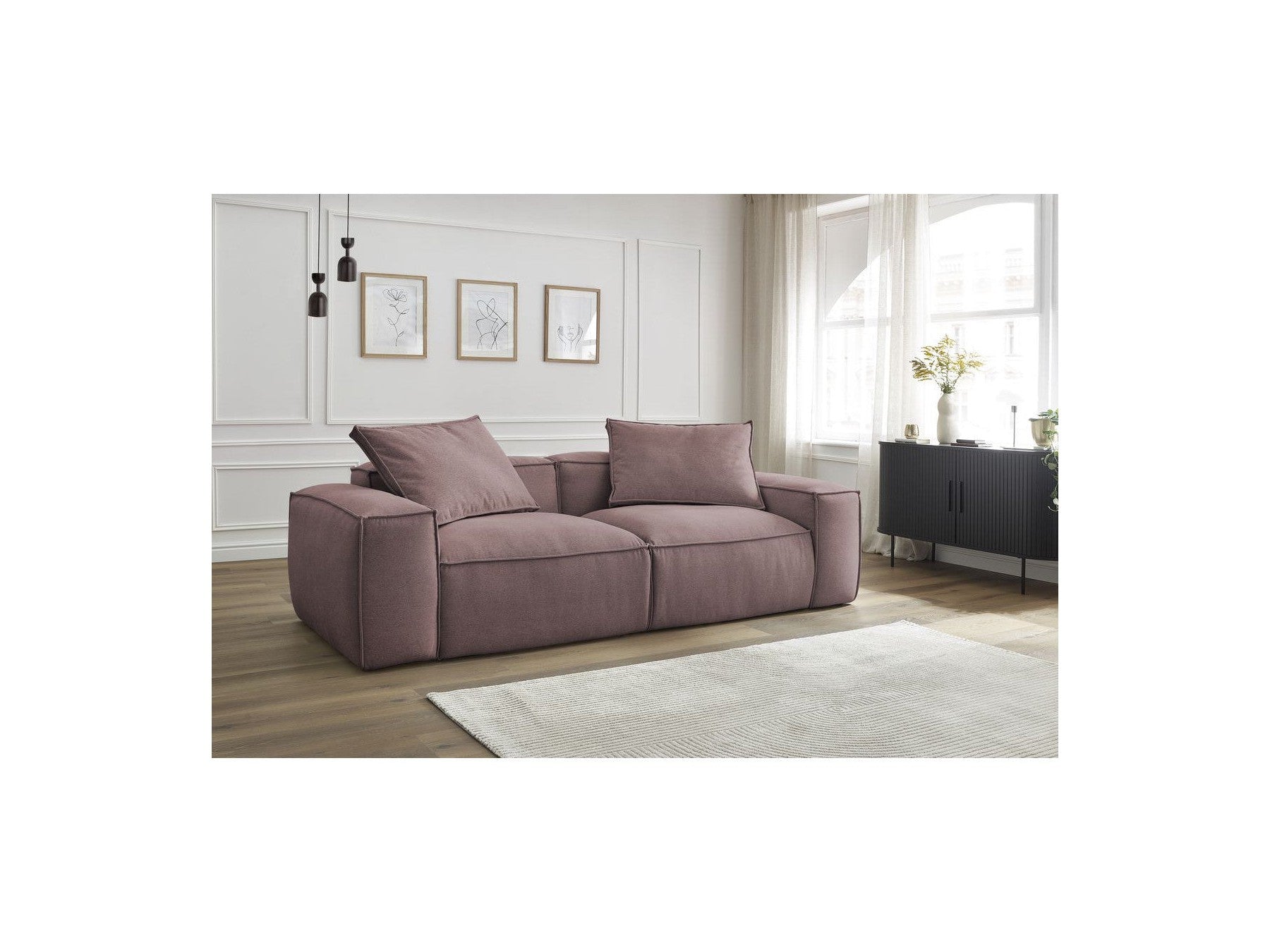 Fixed Straight 3-Seater Boheme Sofa in Flecked Fabric