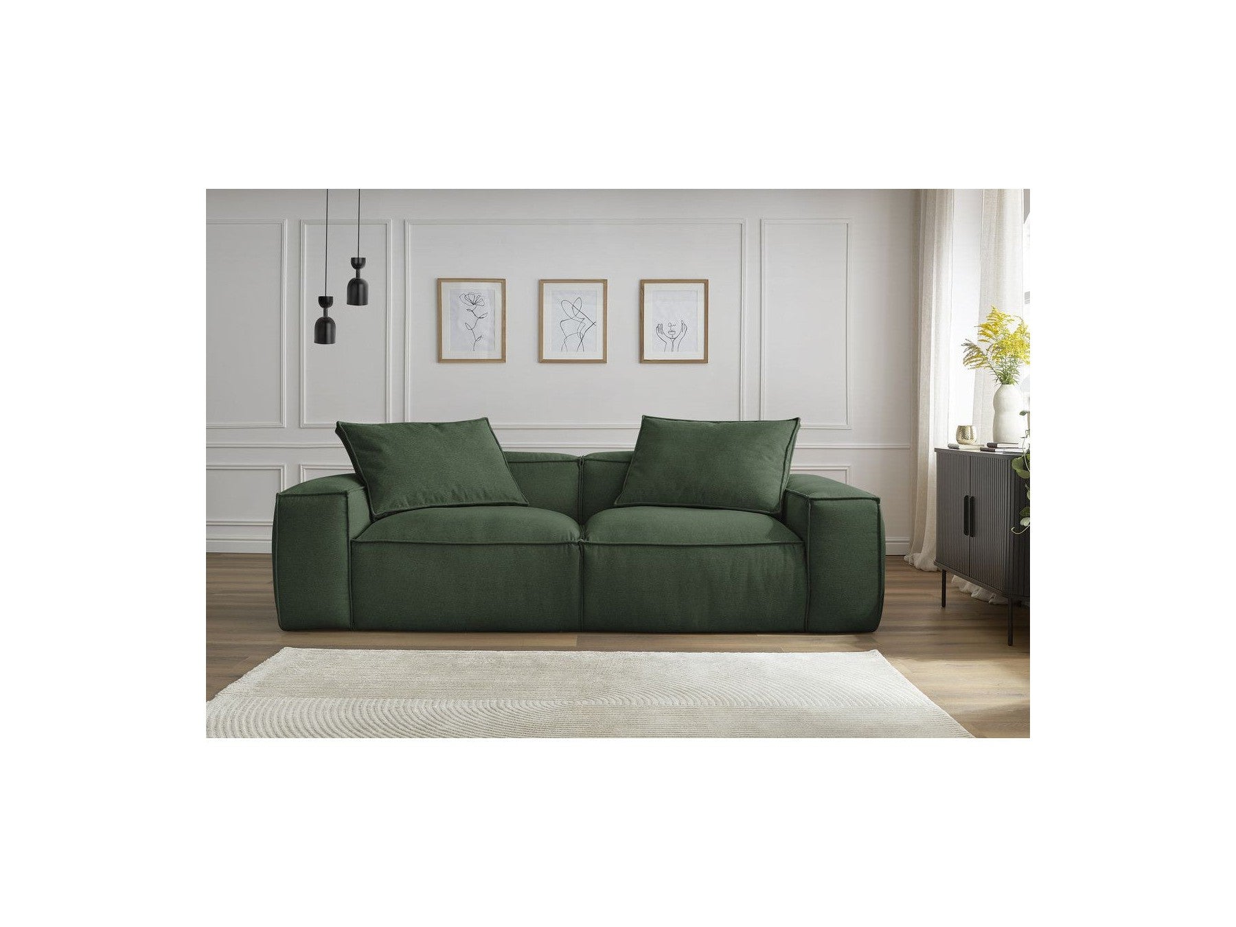 Fixed Straight 3-Seater Boheme Sofa in Flecked Fabric