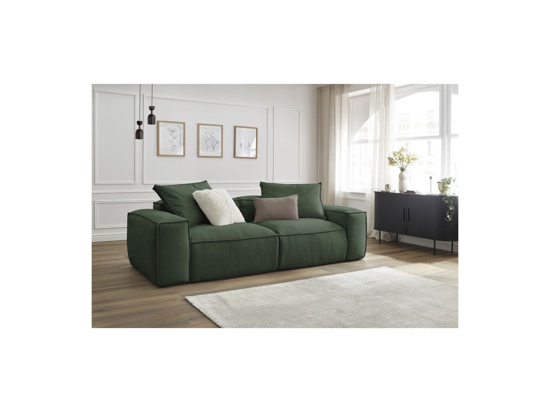 Fixed Straight 3-Seater Boheme Sofa in Flecked Fabric