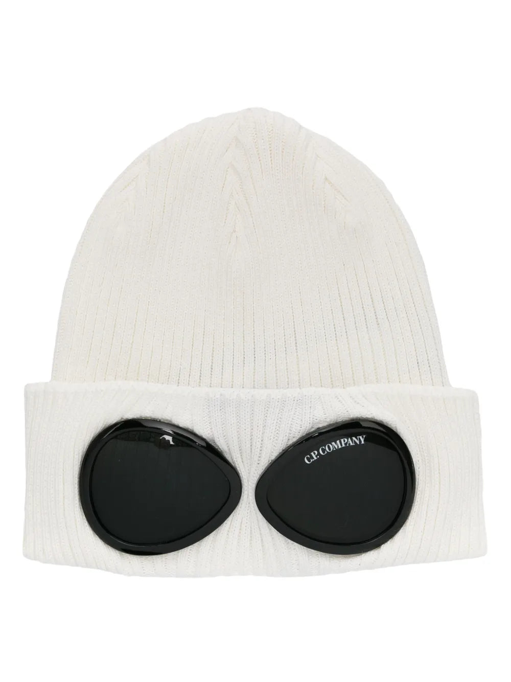 CP Company - Ribbstickad mössa med linsdetalj - Vit