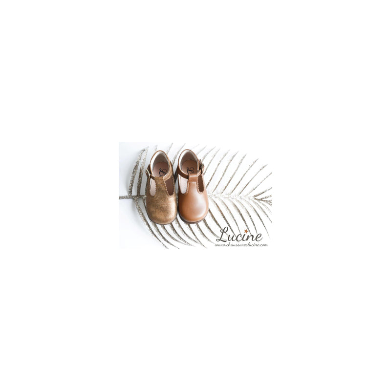 Chaussures Bottillons Salomés Souples Clarence Frisettes - Cuir Camel Irisé - Fille