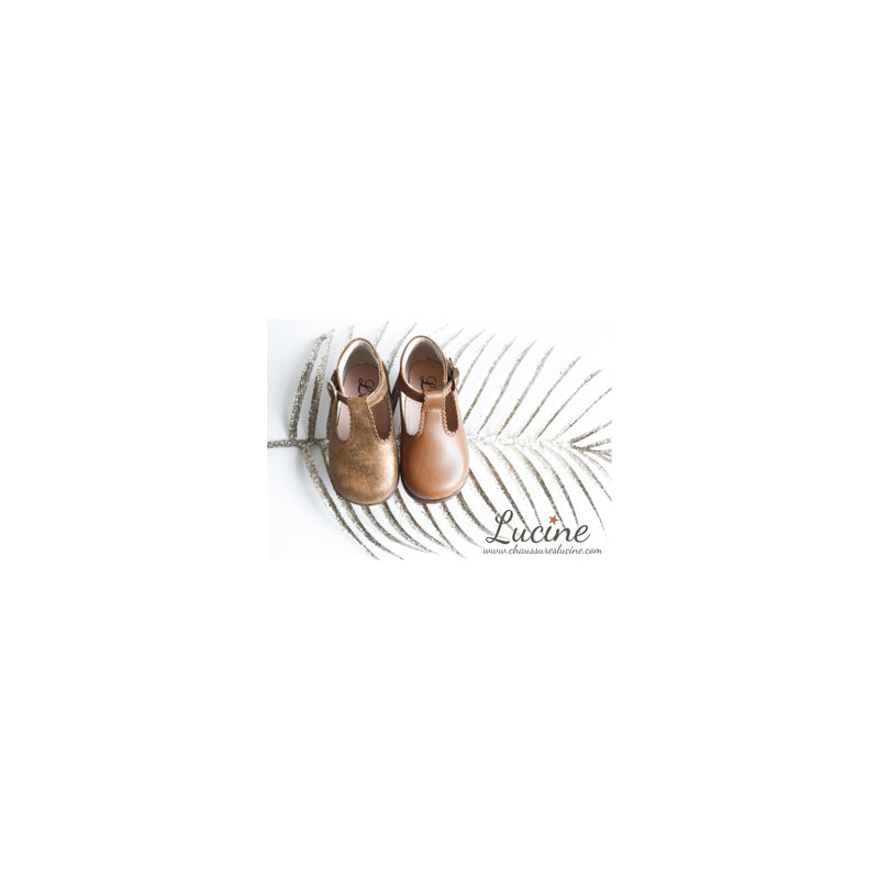 Chaussures Bottillons Salomés Souples Clarence Frisettes - Cuir Camel Irisé - Fille