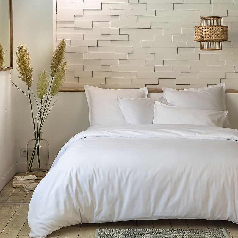 Parure Housse De Couette 1 Pers Percale De Coton - Percale Blanc - Blanc Pur