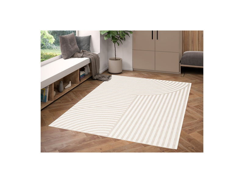 Tapis Poils Ras Annie - Motif Abstrait - Beige