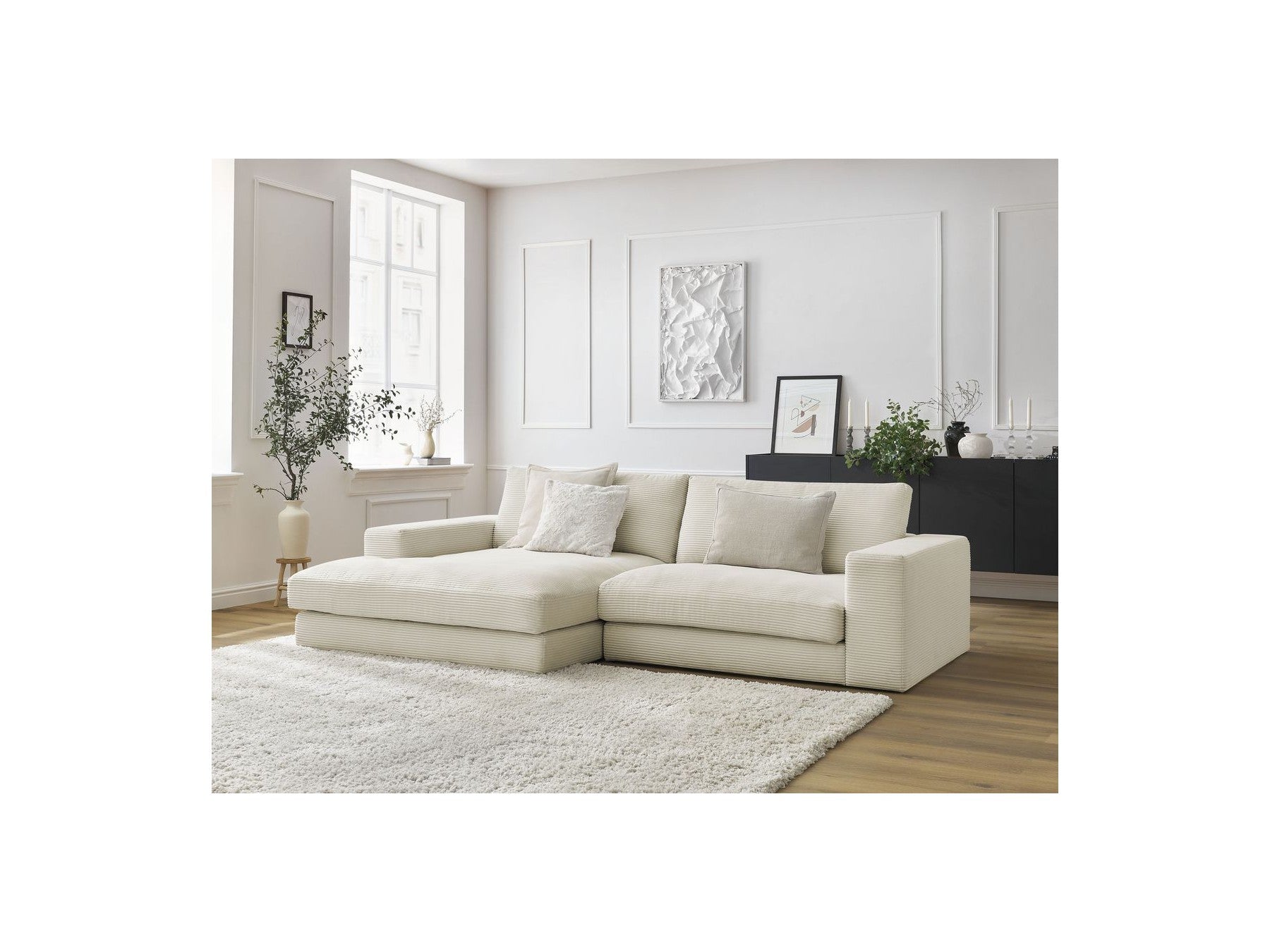 Fixed Corner Sofa - Leonard - Corduroy - Left-hand Corner