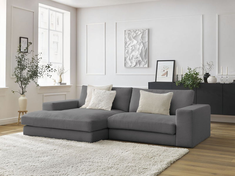 Canapé D'Angle Fixe - Leonard - Velours Côtelé - Angle Gauche