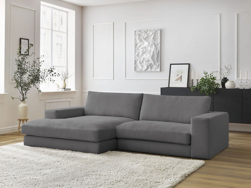 Canapé D'Angle Fixe - Leonard - Velours Côtelé - Angle Gauche