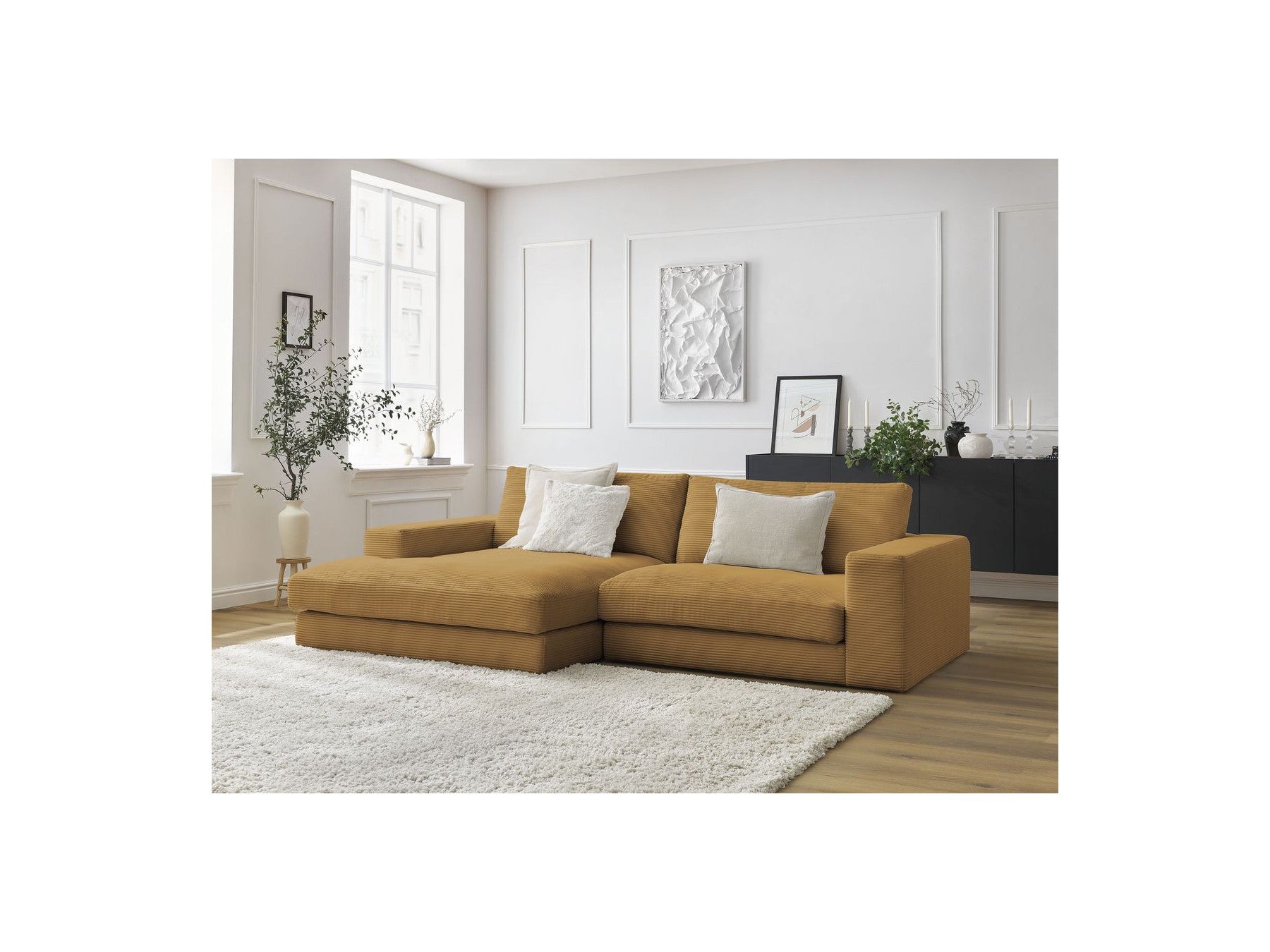 Fixed Corner Sofa - Leonard - Corduroy - Left-hand Corner