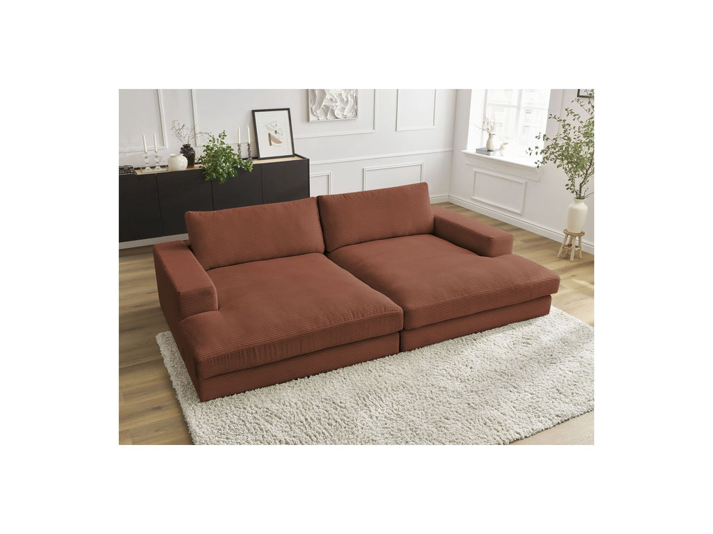 Fixed Straight 4-Seater Deep-Seat Sofa - Leonard - Corduroy