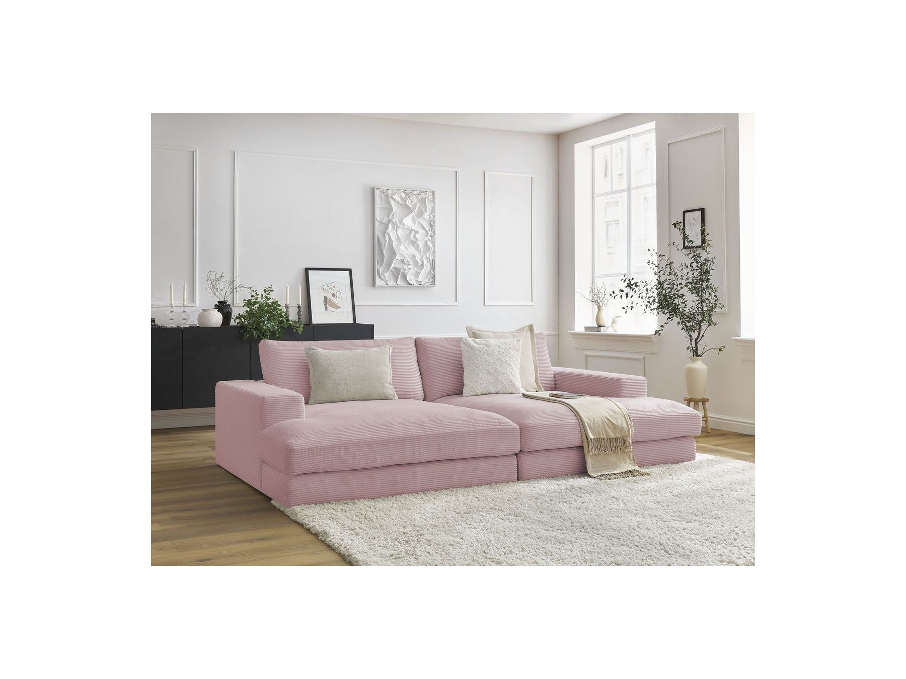Fixed Straight 4-Seater Deep-Seat Sofa - Leonard - Corduroy
