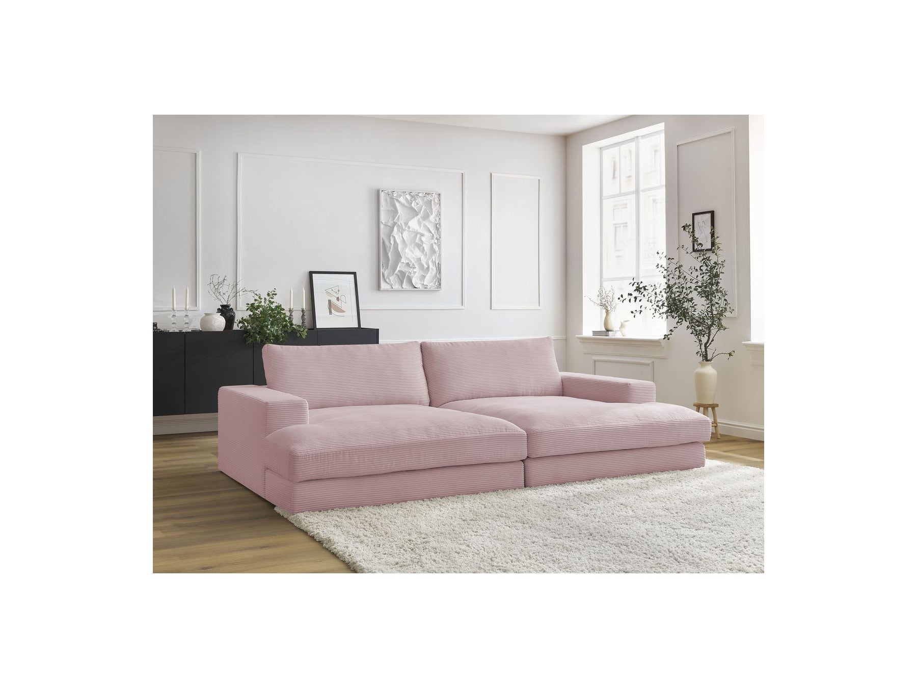 Fixed Straight 4-Seater Deep-Seat Sofa - Leonard - Corduroy