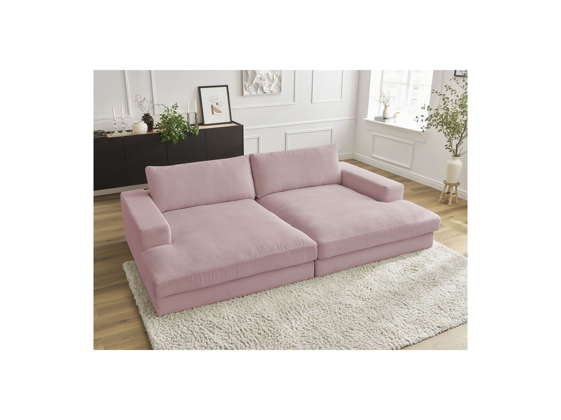Fixed Straight 4-Seater Deep-Seat Sofa - Leonard - Corduroy