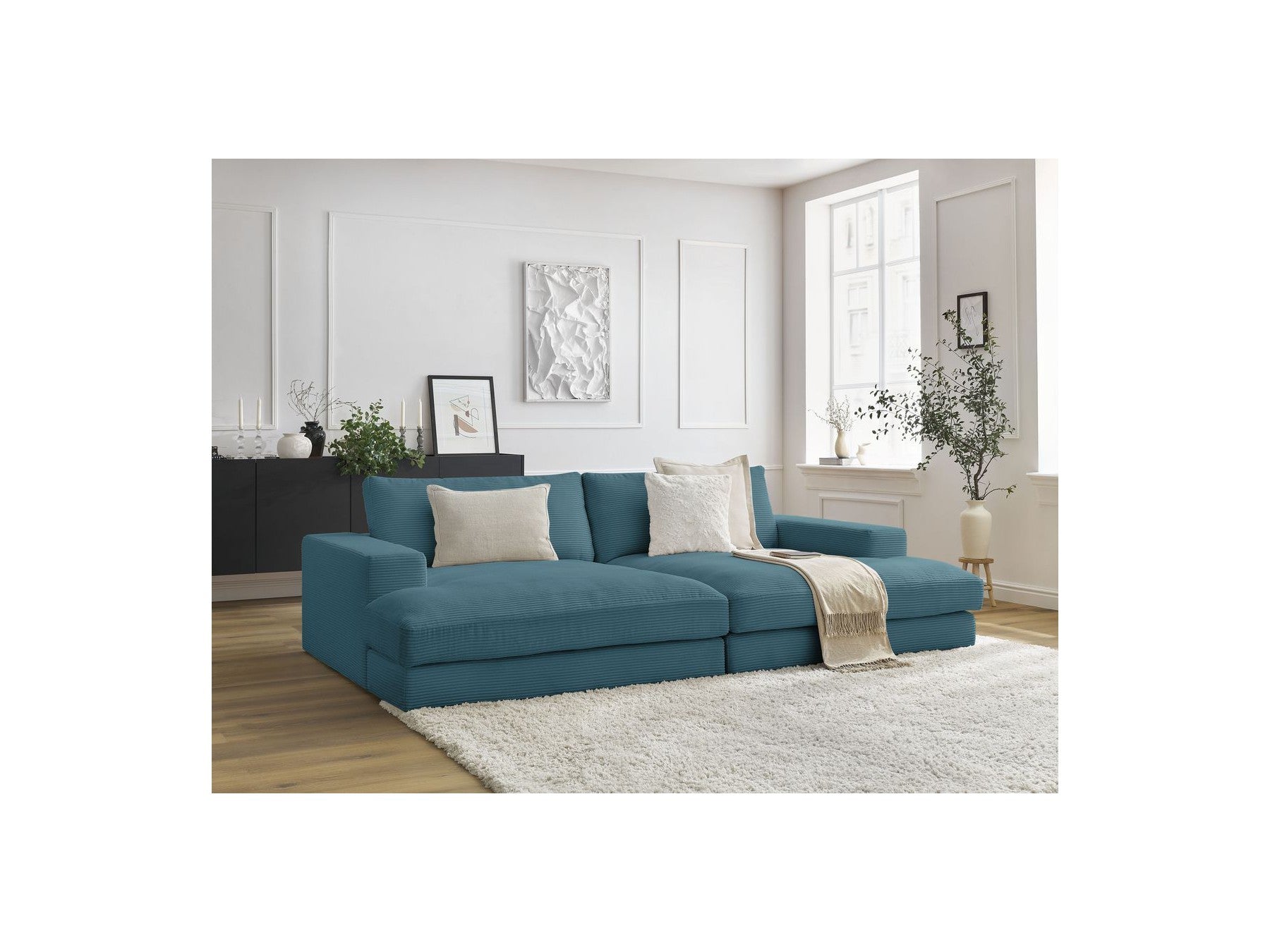 Fixed Straight 4-Seater Deep-Seat Sofa - Leonard - Corduroy