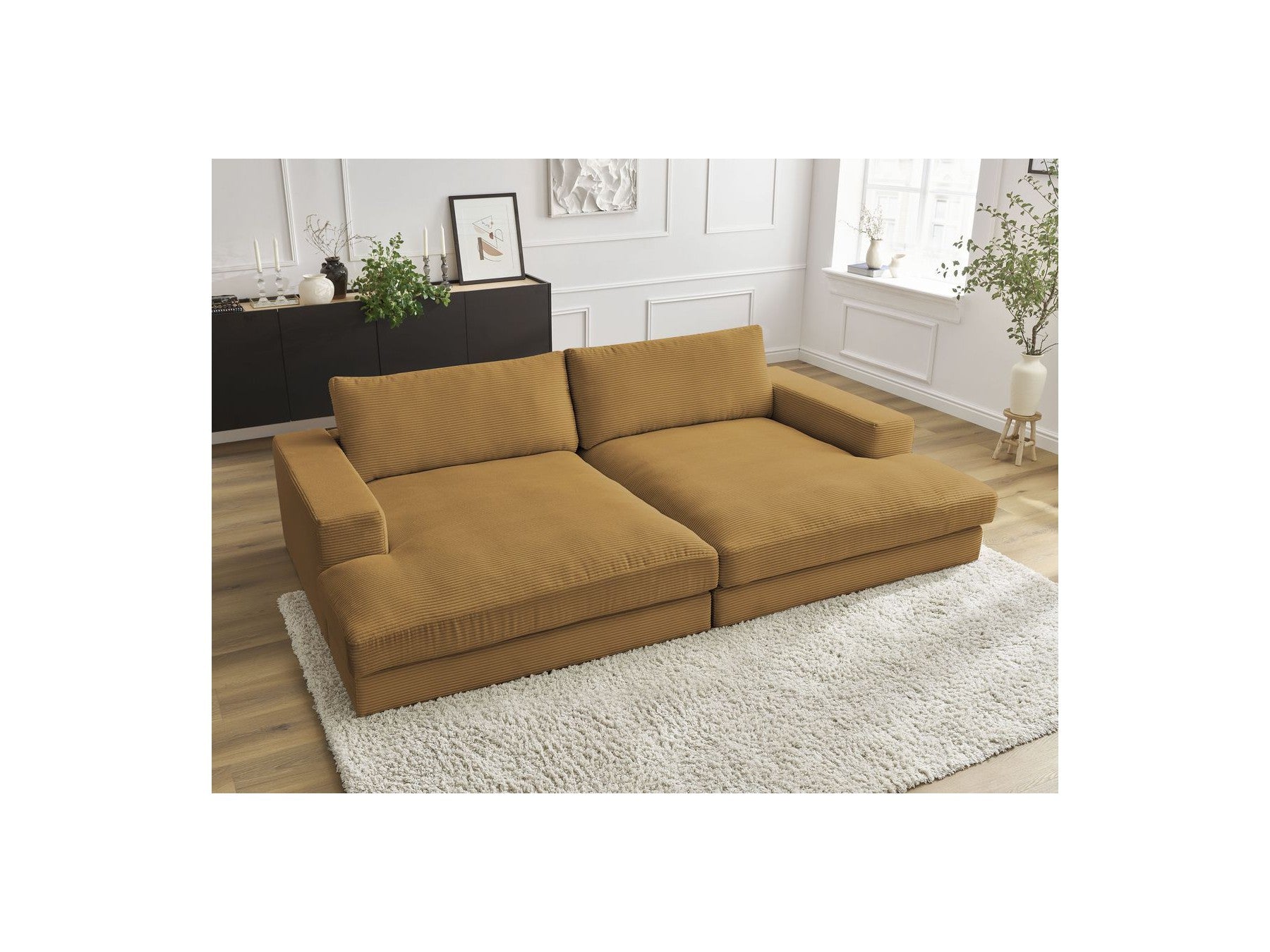 Fixed Straight 4-Seater Deep-Seat Sofa - Leonard - Corduroy