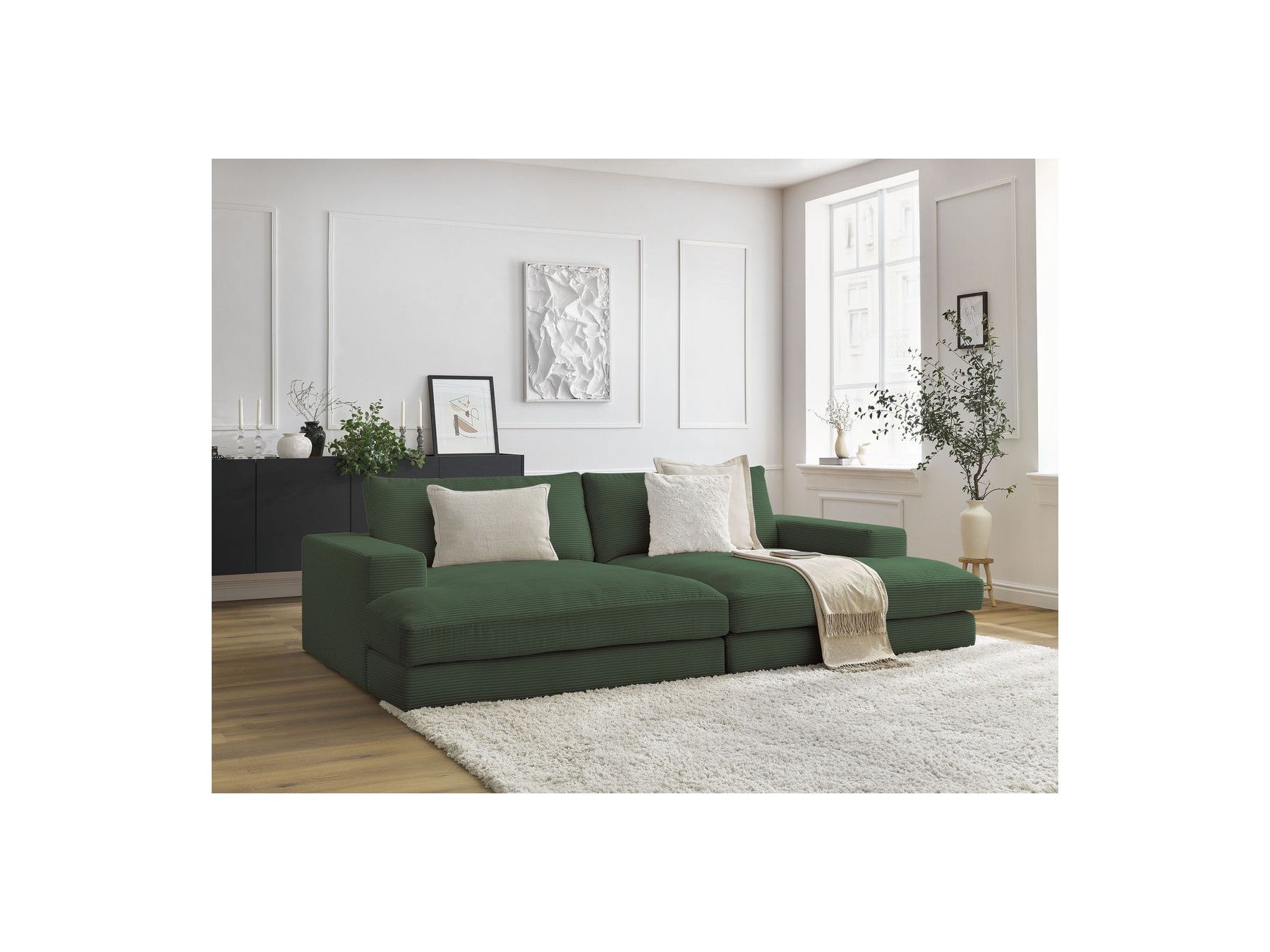 Fixed Straight 4-Seater Deep-Seat Sofa - Leonard - Corduroy