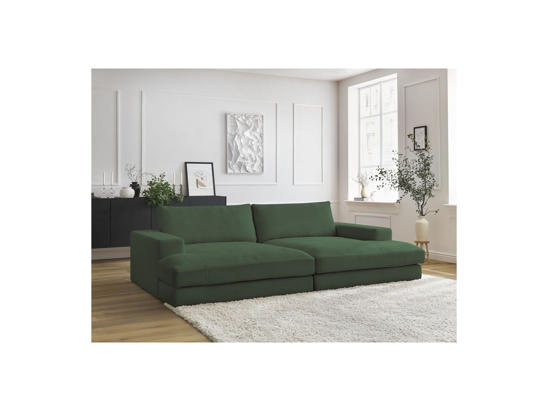Fixed Straight 4-Seater Deep-Seat Sofa - Leonard - Corduroy