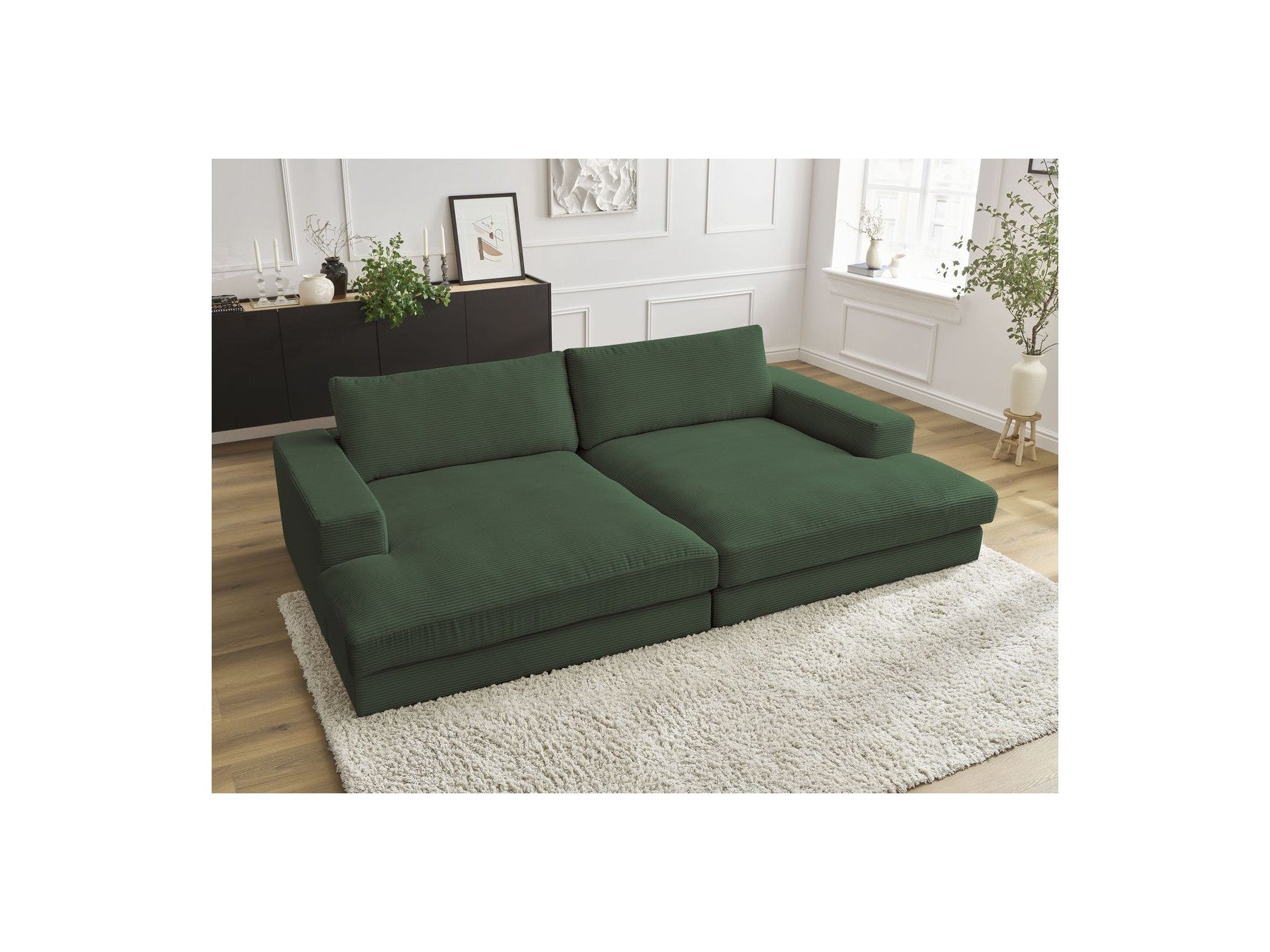 Fixed Straight 4-Seater Deep-Seat Sofa - Leonard - Corduroy