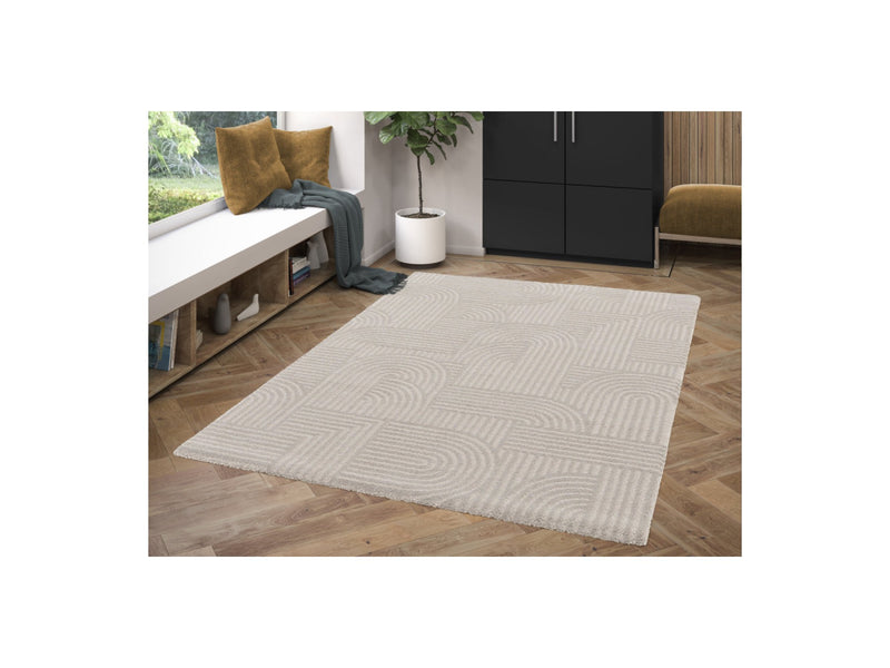 Tapis Poils Ras Valerie Motif Abstrait - Gris Clair