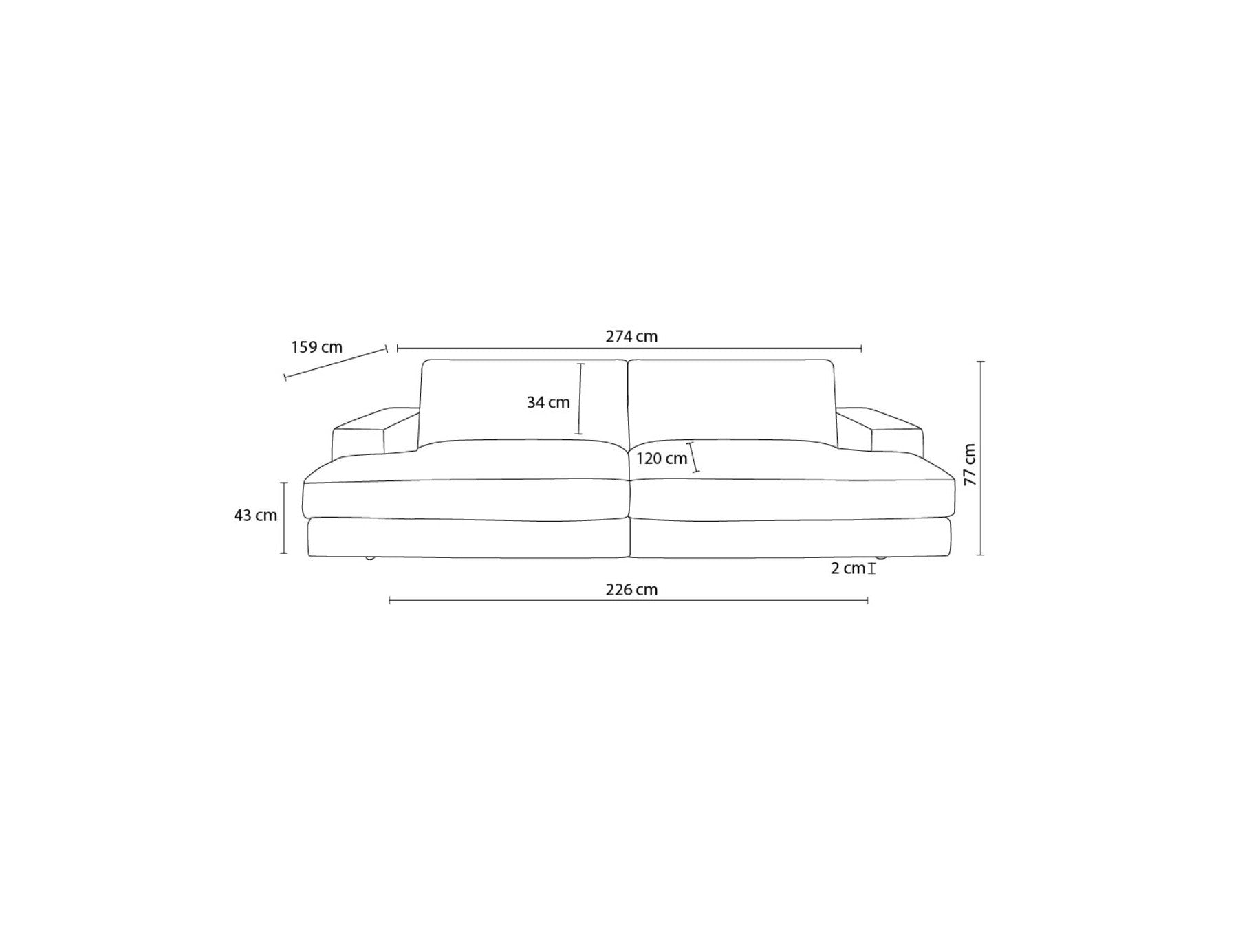 Fixed Straight 4-Seater Deep-Seat Sofa - Leonard - Corduroy