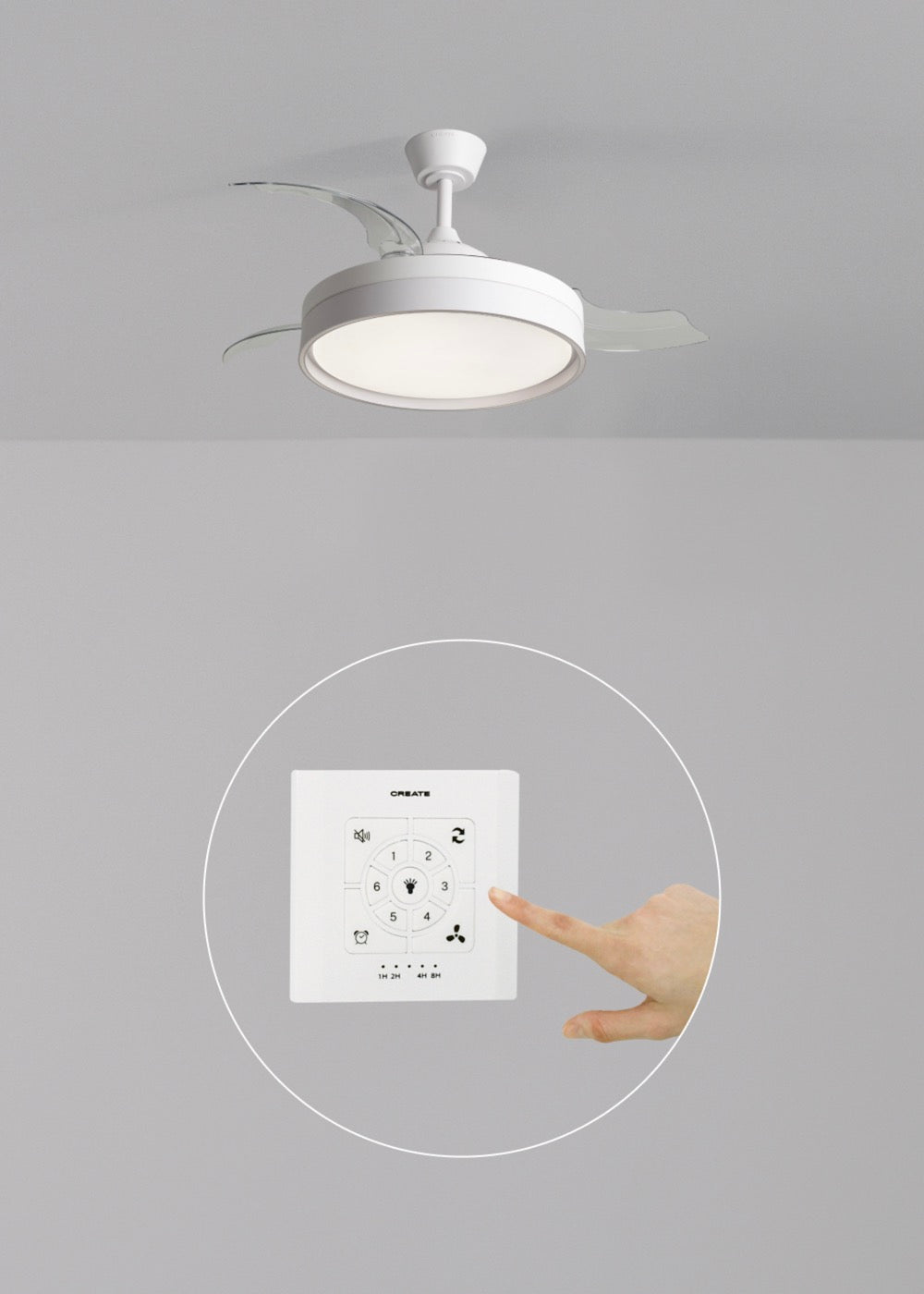 Wind Clear Edge - Ventilateur De Plafond Silencieux 40W Avec Pales Rétractables Et Lumière Led - Blanc
