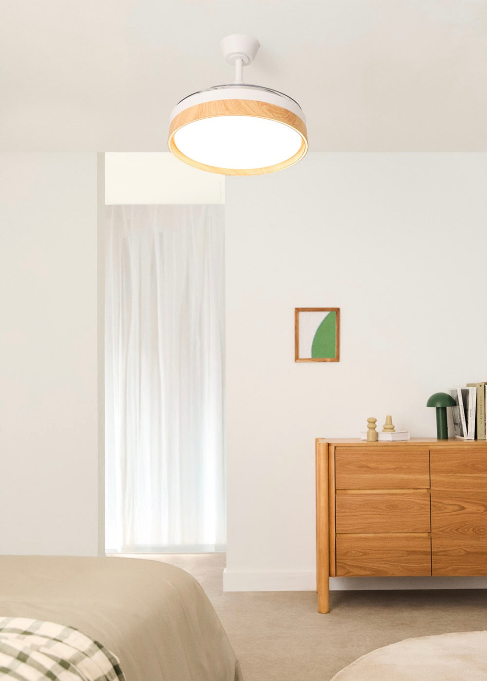 Wind Clear Edge - Ventilateur De Plafond Silencieux 40W Avec Pales Rétractables Et Lumière Led - Blanc/Bois Clair