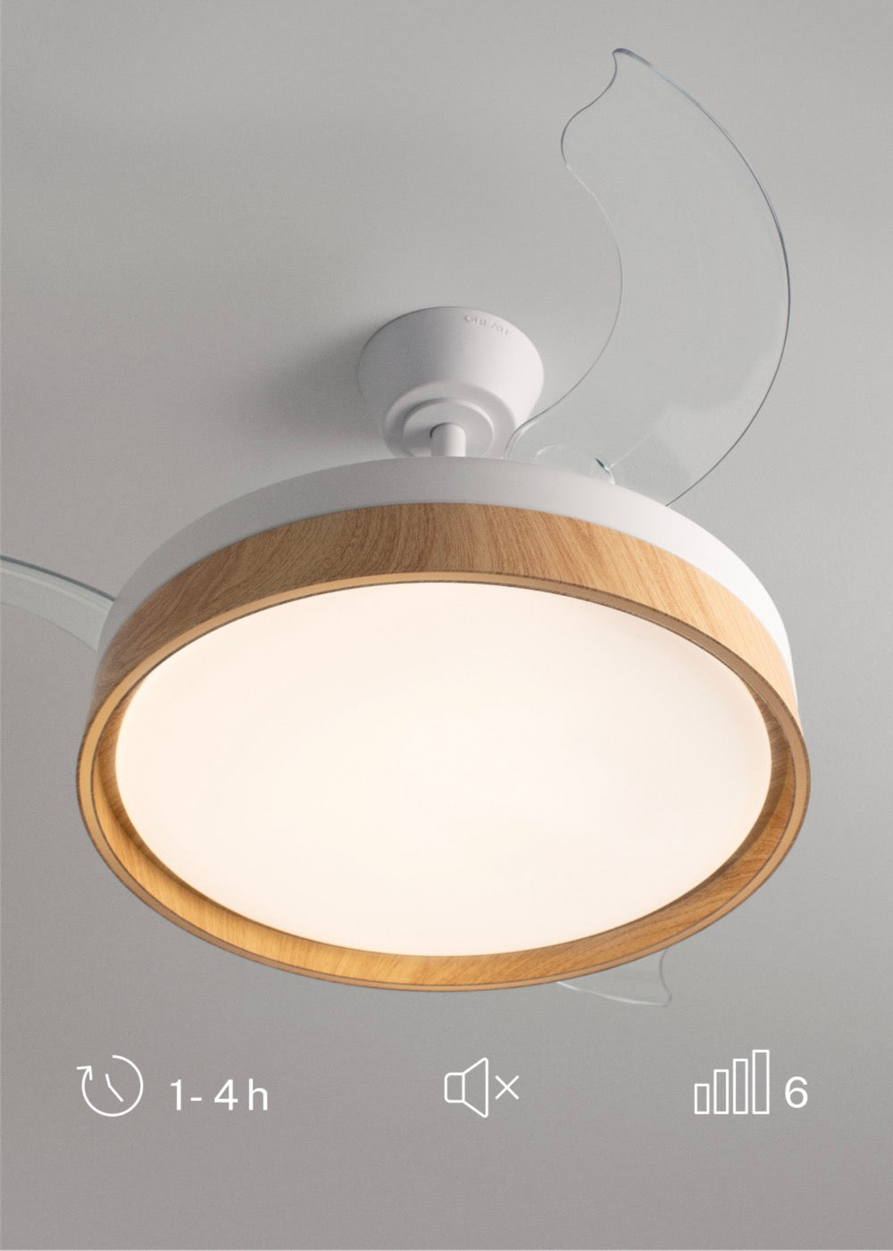 Wind Clear Edge - Ventilateur De Plafond Silencieux 40W Avec Pales Rétractables Et Lumière Led - Blanc/Bois Clair