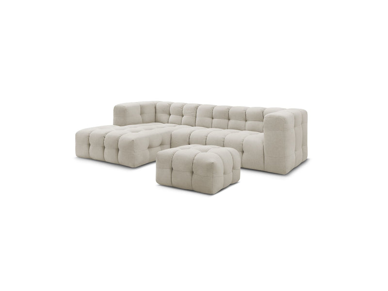 Canapé D'Angle Fixe - Cloud - Tissu Lisse Avec Pouf - Angle Gauche