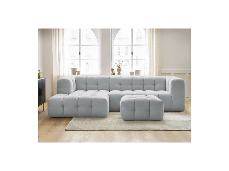 Canapé D'Angle Fixe - Cloud - Tissu Lisse Avec Pouf - Angle Gauche