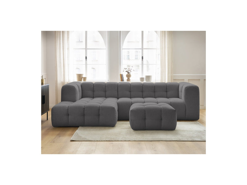 Canapé D'Angle Fixe - Cloud - Tissu Lisse Avec Pouf - Angle Gauche