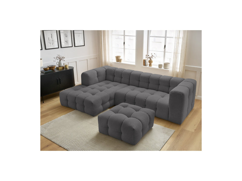 Canapé D'Angle Fixe - Cloud - Tissu Lisse Avec Pouf - Angle Gauche