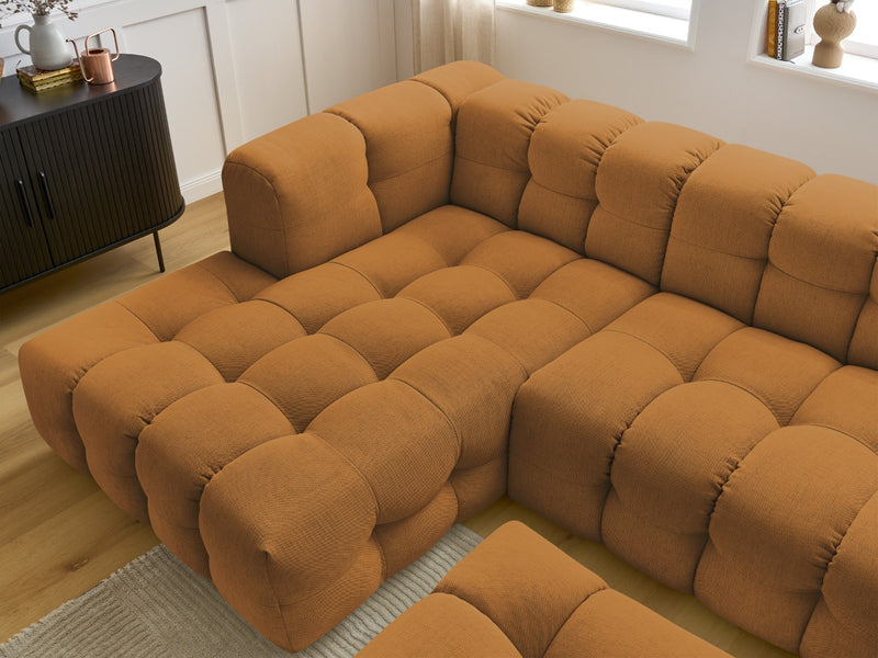 Canapé D'Angle Fixe - Cloud - Tissu Lisse Avec Pouf - Angle Gauche