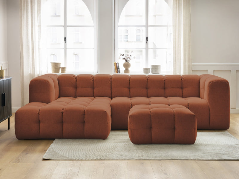 Canapé D'Angle Fixe - Cloud - Tissu Lisse Avec Pouf - Angle Gauche