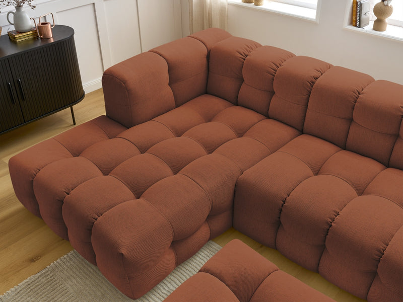 Canapé D'Angle Fixe - Cloud - Tissu Lisse Avec Pouf - Angle Gauche